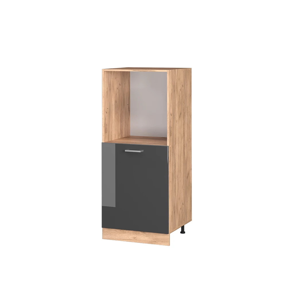 Herdumbauschrank in Anthrazit Hochglanz auf weißem Hintergrund