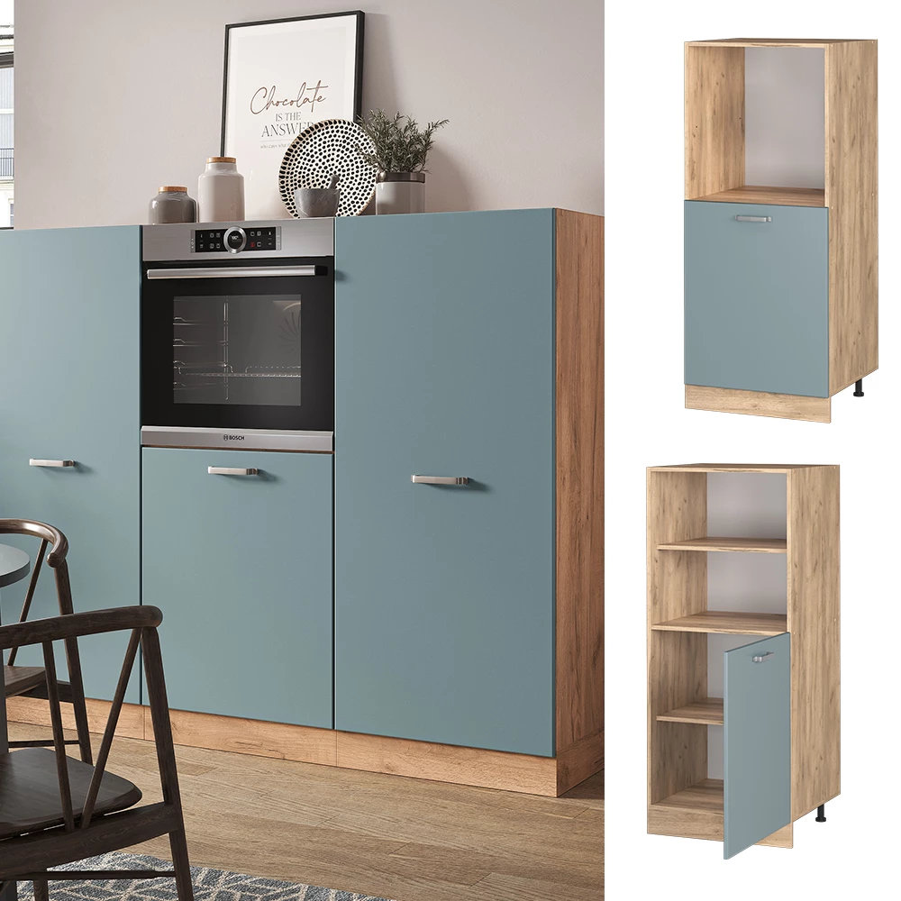 Armário de conversão de fogão in Azul-cinza, shown in ambient setting and on white background