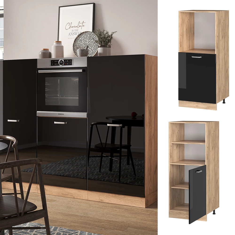 Armário de conversão de fogão in Preto alto brilho, shown in ambient setting and on white background