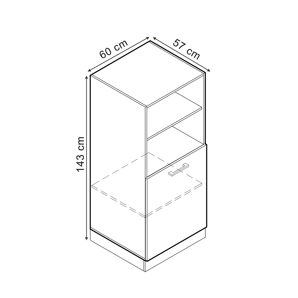 Ormarić Za Pećnicu u boji Bijela Seoska   na bijeloj pozadini s vidljivim dimenzijama
