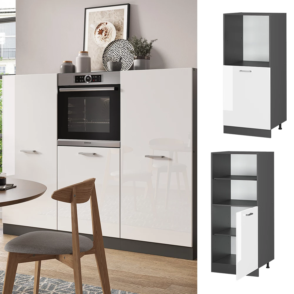 Ormarić Za Pećnicu u boji Sjajna Bijela  , prikazan u ambijentalnom okruženju i na bijeloj pozadini