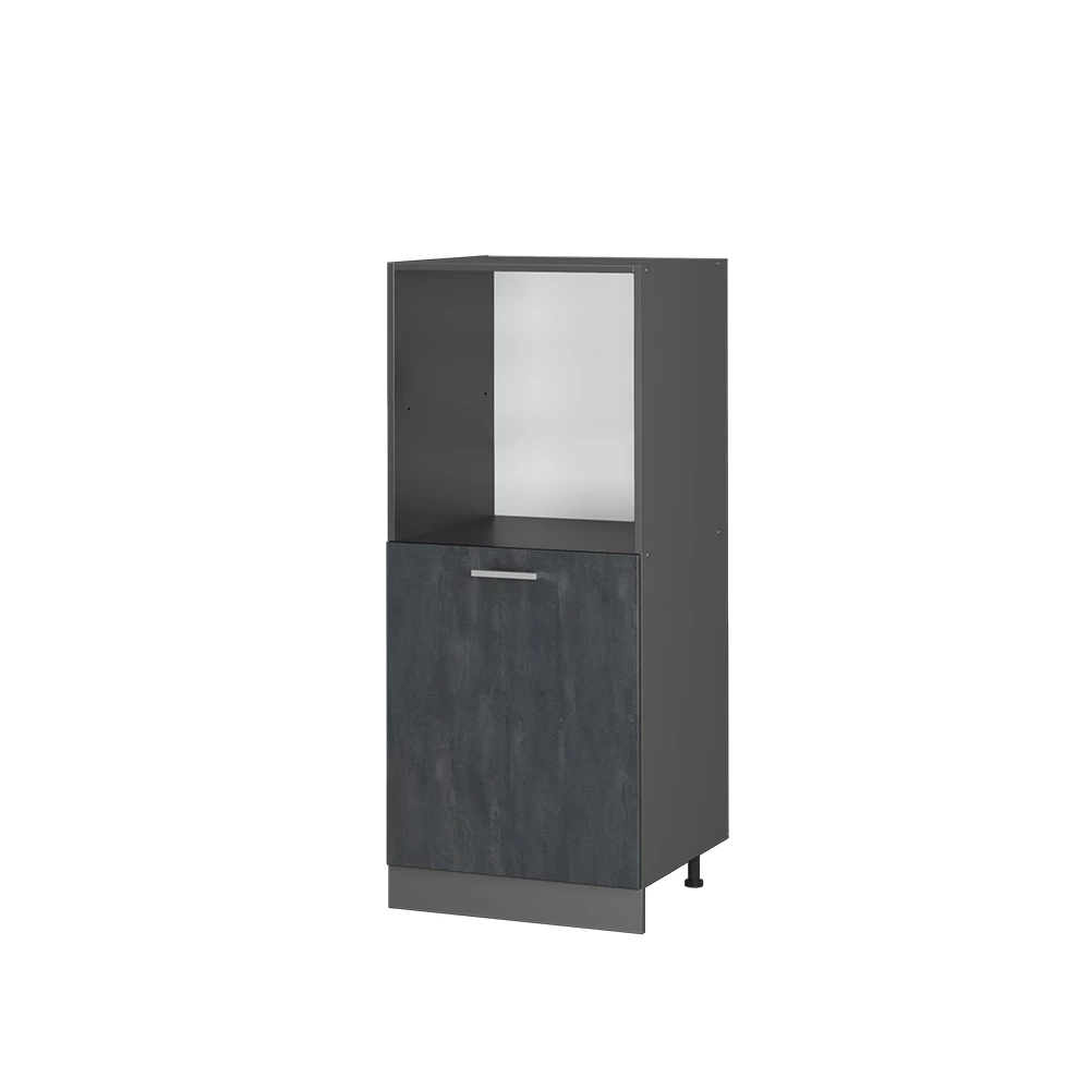 Herdumbauschrank in Schwarz Beton auf weißem Hintergrund