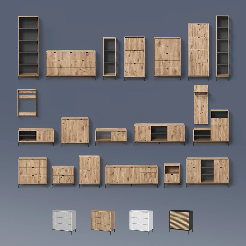 Kommode Aterno Goldkraft Eiche/Anthrazit mit 2 Türen livinity®