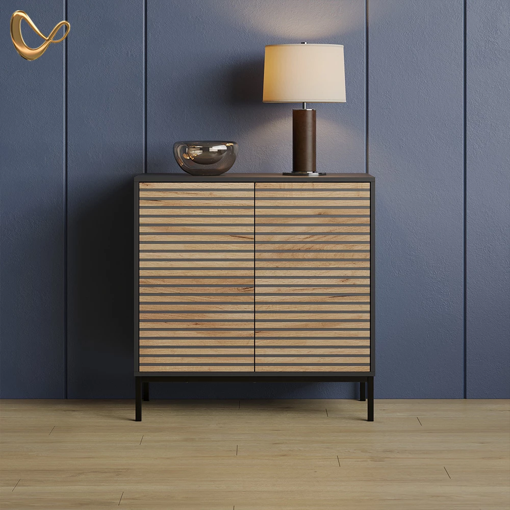 Kommode Aterno Goldkraft Eiche/Anthrazit mit 2 Türen livinity®