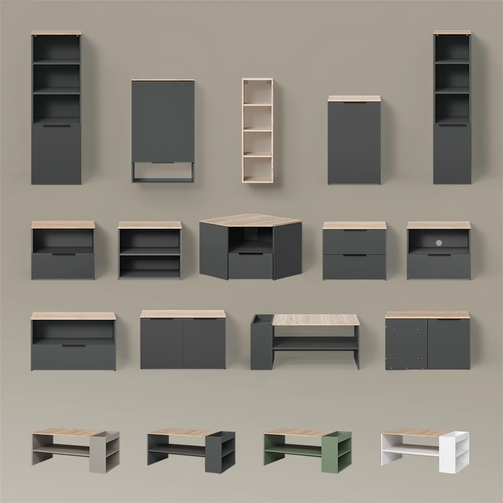 Wohnwand Piave Anthrazit 2 Teile livinity®