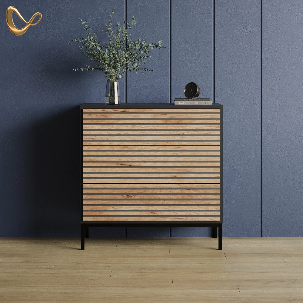 Kommode Aterno Goldkraft Eiche/Anthrazit 80 x 81.2 cm 2 Schubladen livinity®