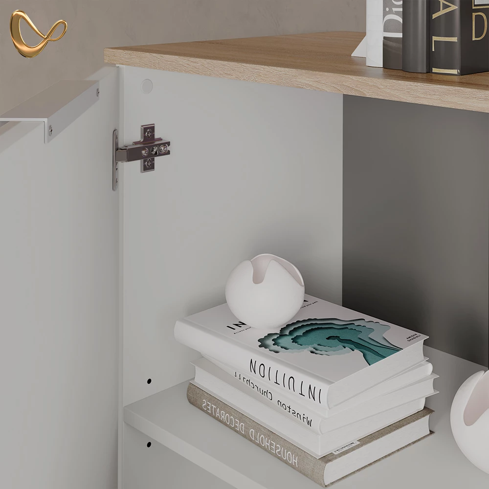 Nahaufnahme von Kommode in Weiß, zeigt Design- und Oberflächendetails