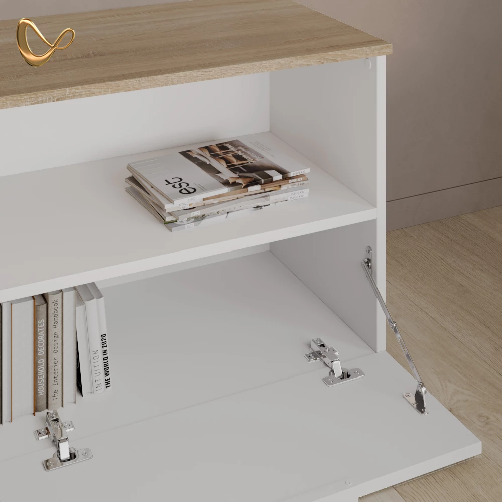 Nahaufnahme von Kommode in Weiß/Sonoma, zeigt Design- und Oberflächendetails