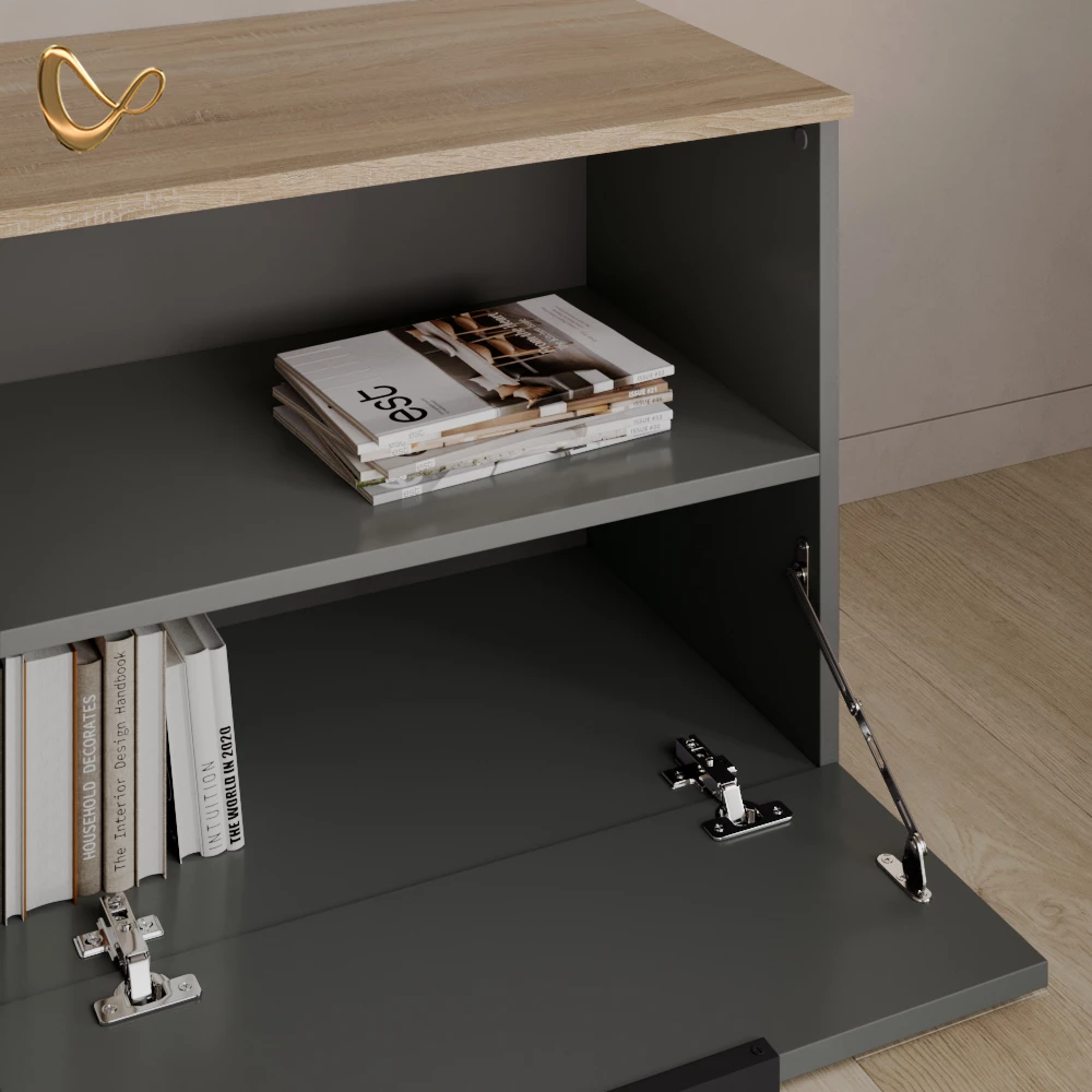 Nahaufnahme von Kommode in Anthrazit/Sonoma, zeigt Design- und Oberflächendetails