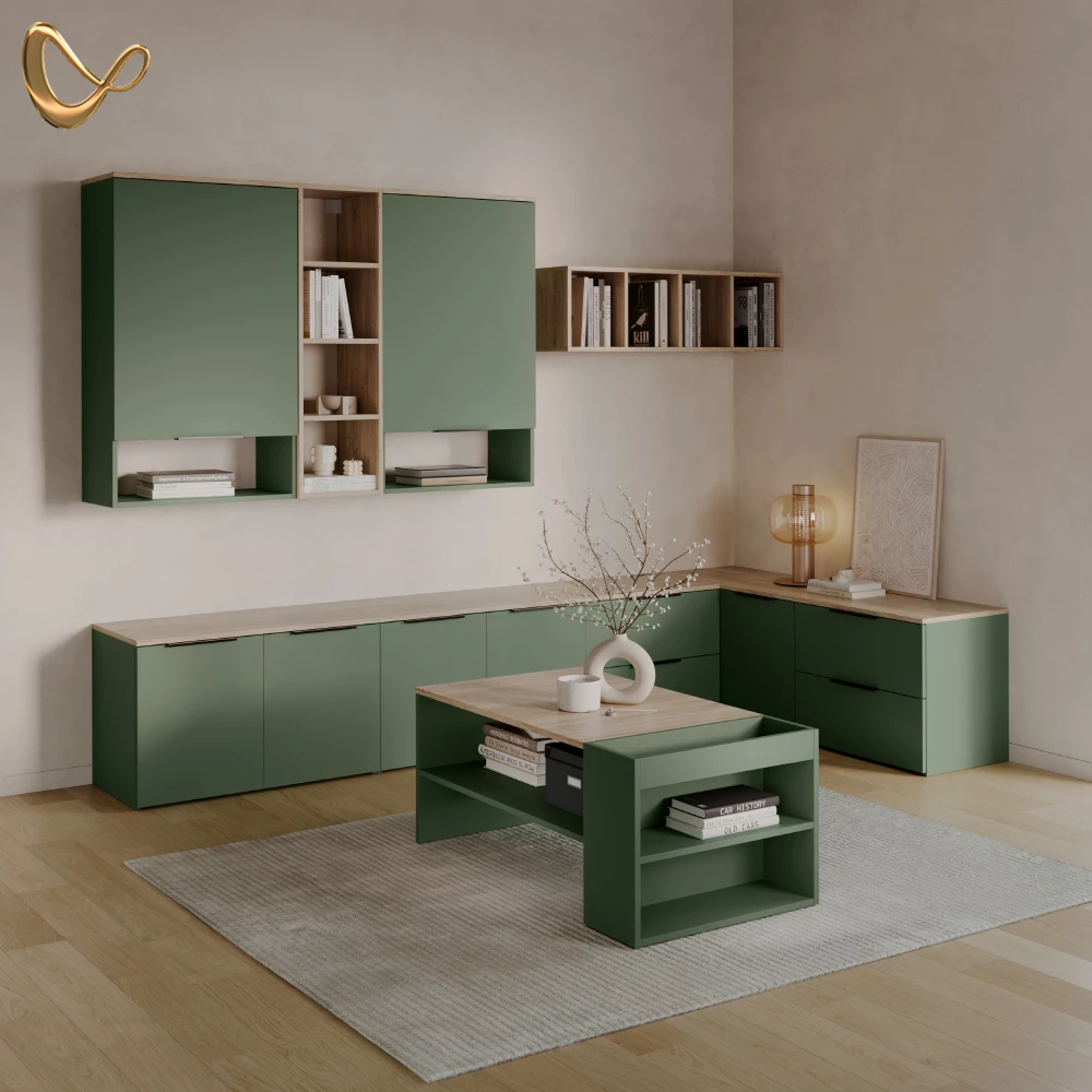 Kommode in Grün, dargestellt im Ambiente und auf weißem Hintergrund