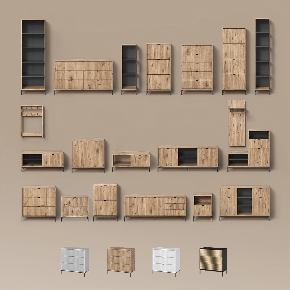 Schuhschrank Aterno Viking Oak 100 x 98.5 cm mit Tür und Schublade livinity®