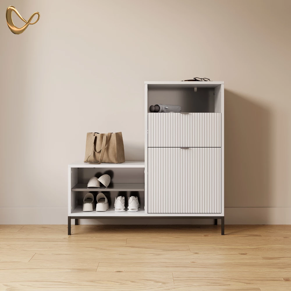 Schuhschrank Aterno Weiß 100 x 98.5 cm mit Tür und Schublade livinity®