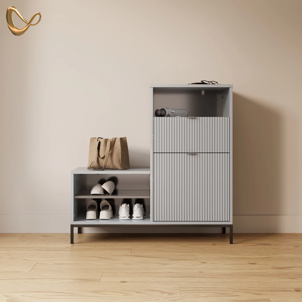 Schuhschrank Aterno Grau 100 x 98.5 cm mit Tür und Schublade livinity®