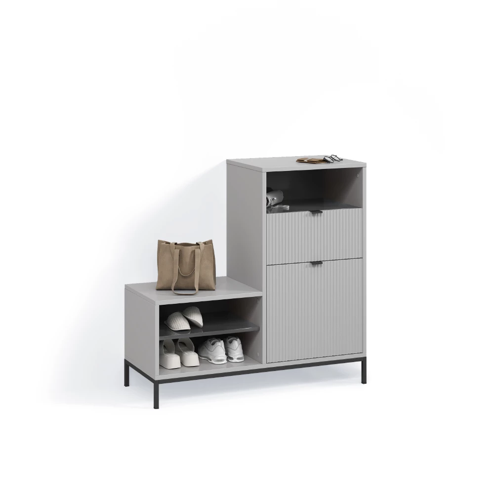 Schuhschrank in Grau auf weißem Hintergrund