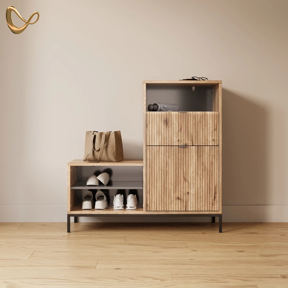 Schuhschrank Aterno Viking Oak 100 x 98.5 cm mit Tür und Schublade livinity®