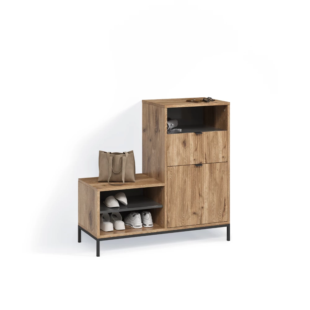 Schuhschrank in Viking Oak auf weißem Hintergrund