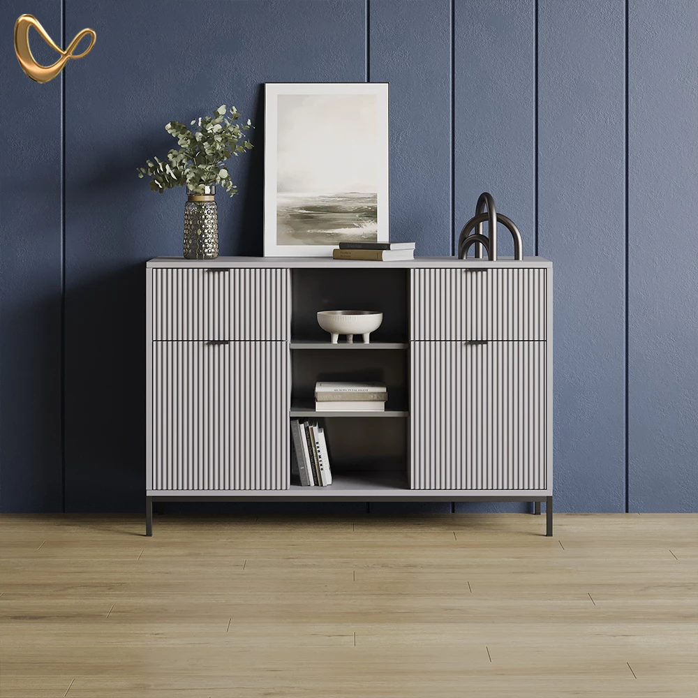 Kommode Aterno Grau 120 x 81.2 cm mit 2 Schubladen und 2 Türen livinity®