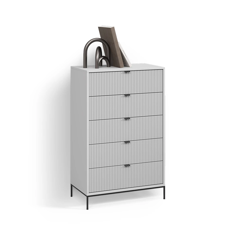 Kommode in Grau auf weißem Hintergrund