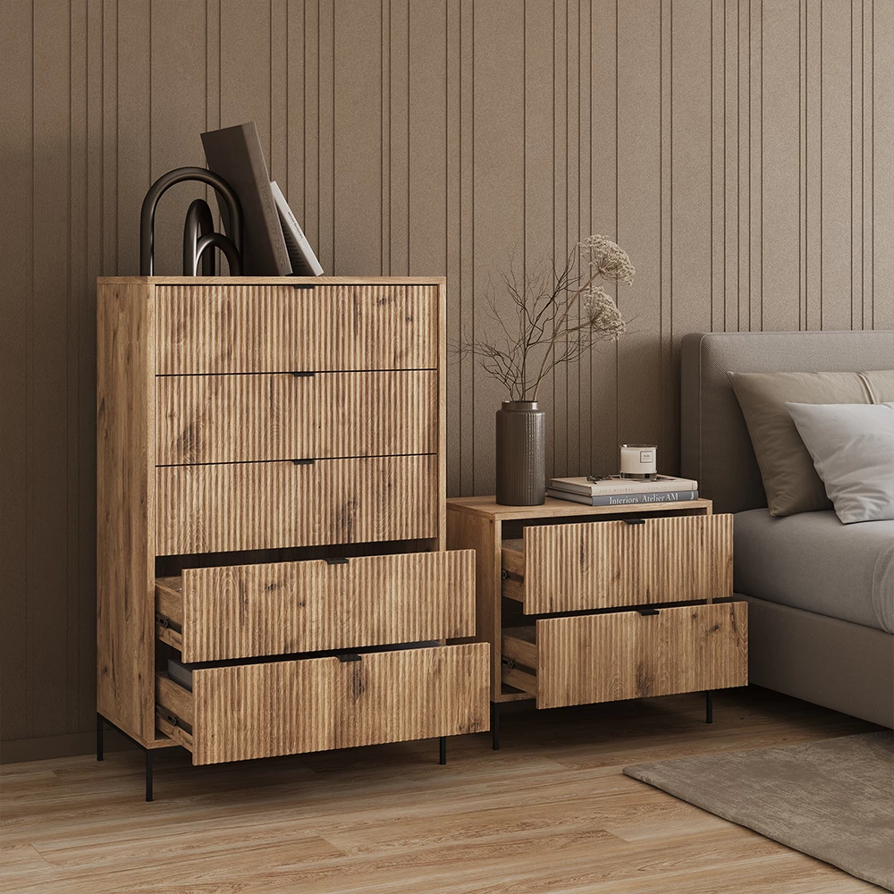 Nahaufnahme von Nachttische in Viking Oak, zeigt Textur/Details