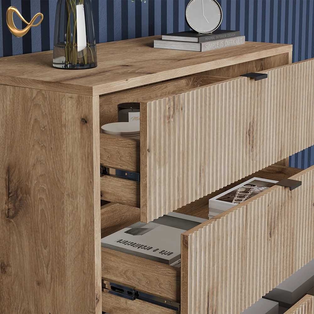 Nahaufnahme von Kommode  in Viking Oak, zeigt Design- und Oberflächendetails