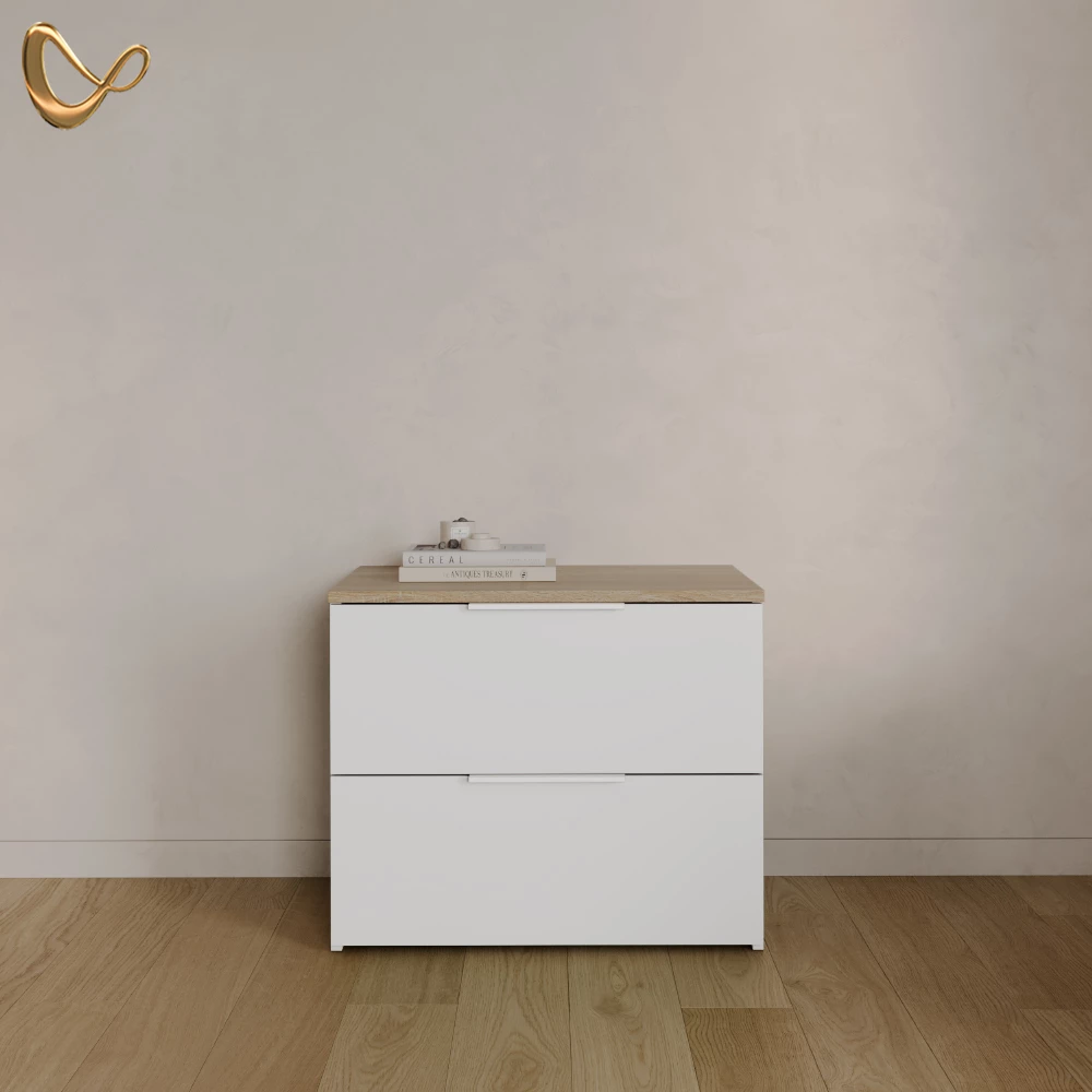 Kommode Piave Weiß/Sonoma 60 x 50 cm mit 2 Schubladen livinity®