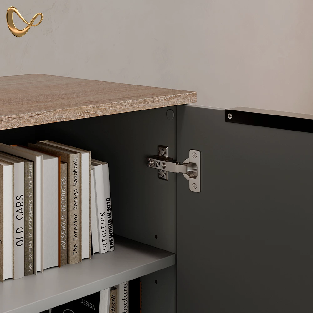 Nahaufnahme von Wohnwand in Anthrazit, zeigt Design- und Oberflächendetails