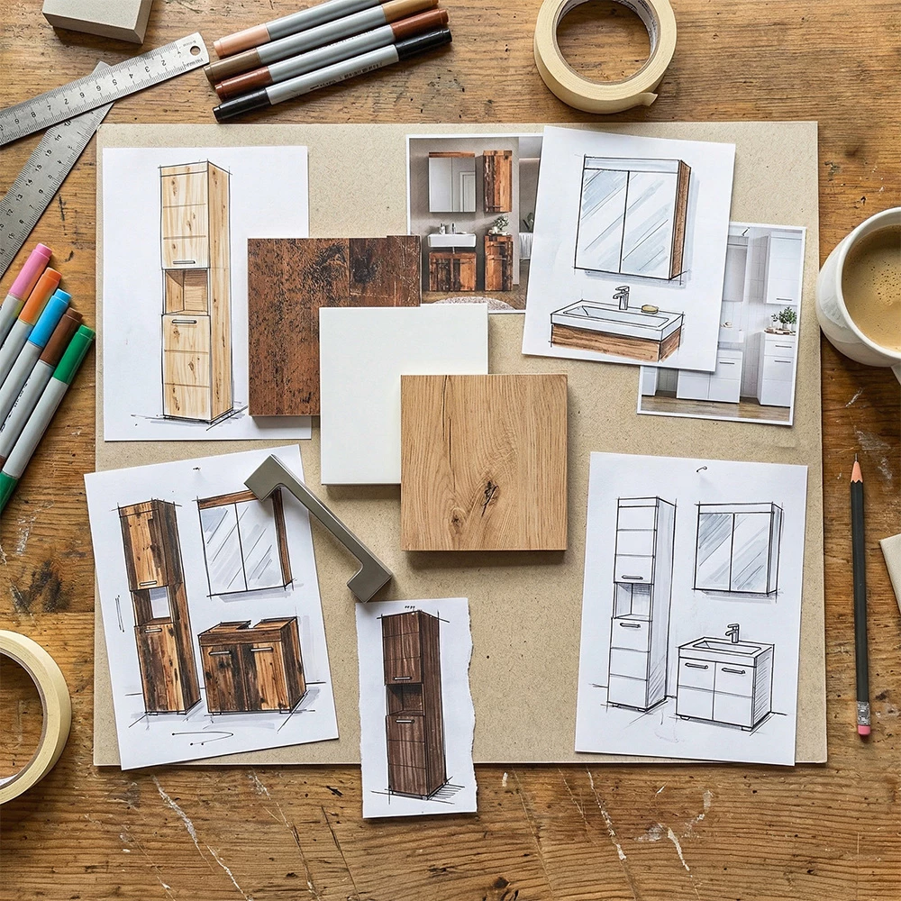 Badschrank Luna Eiche Wotan 37 x 190 cm livinity®