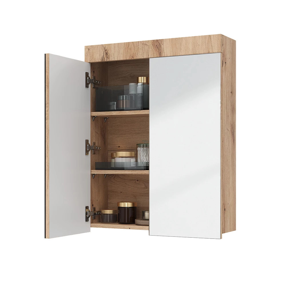 Specchio contenitore bagno in Quercia Wotan on white background with decorative elements