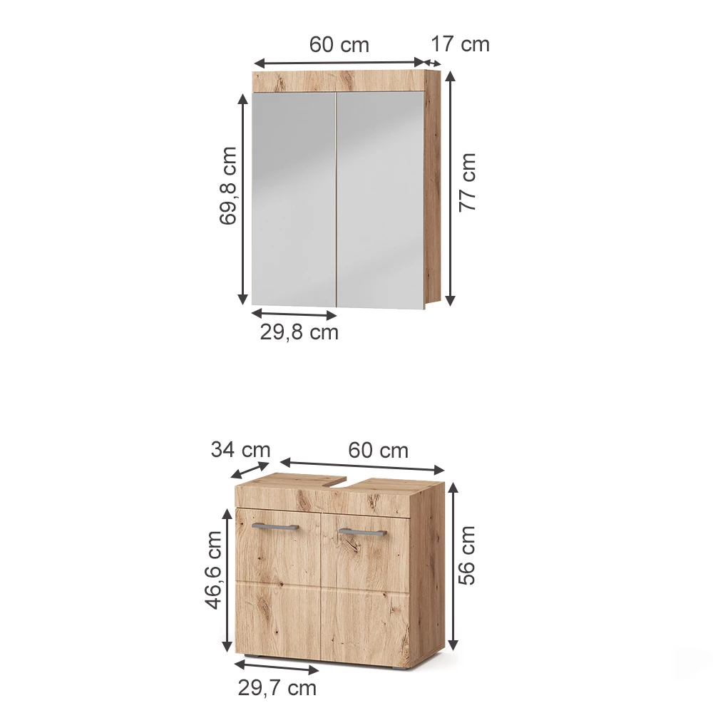 Garnitura kopalniškega pohištva v Hrast Wotan na belem ozadju