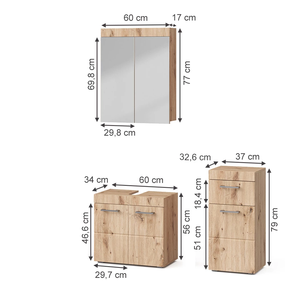 Garnitura kopalniškega pohištva v Hrast Wotan na belem ozadju