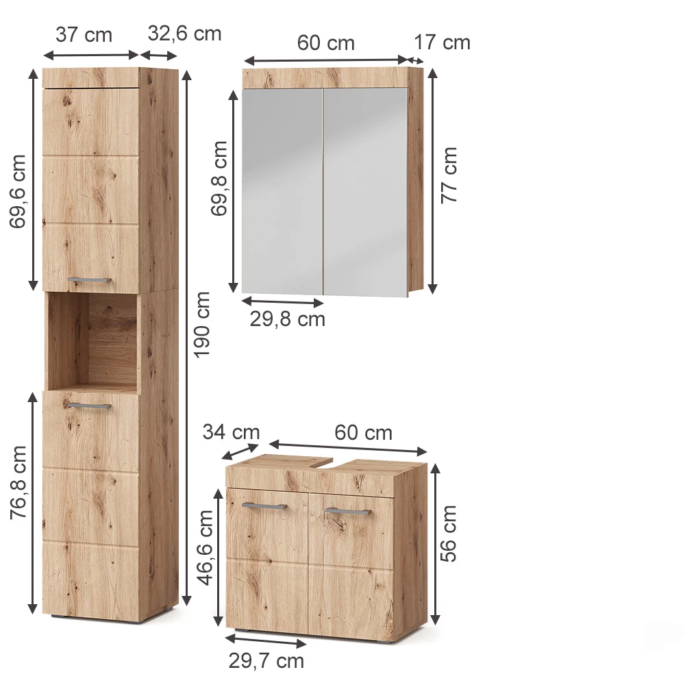 Set mobili bagno in Quercia Wotan on white background