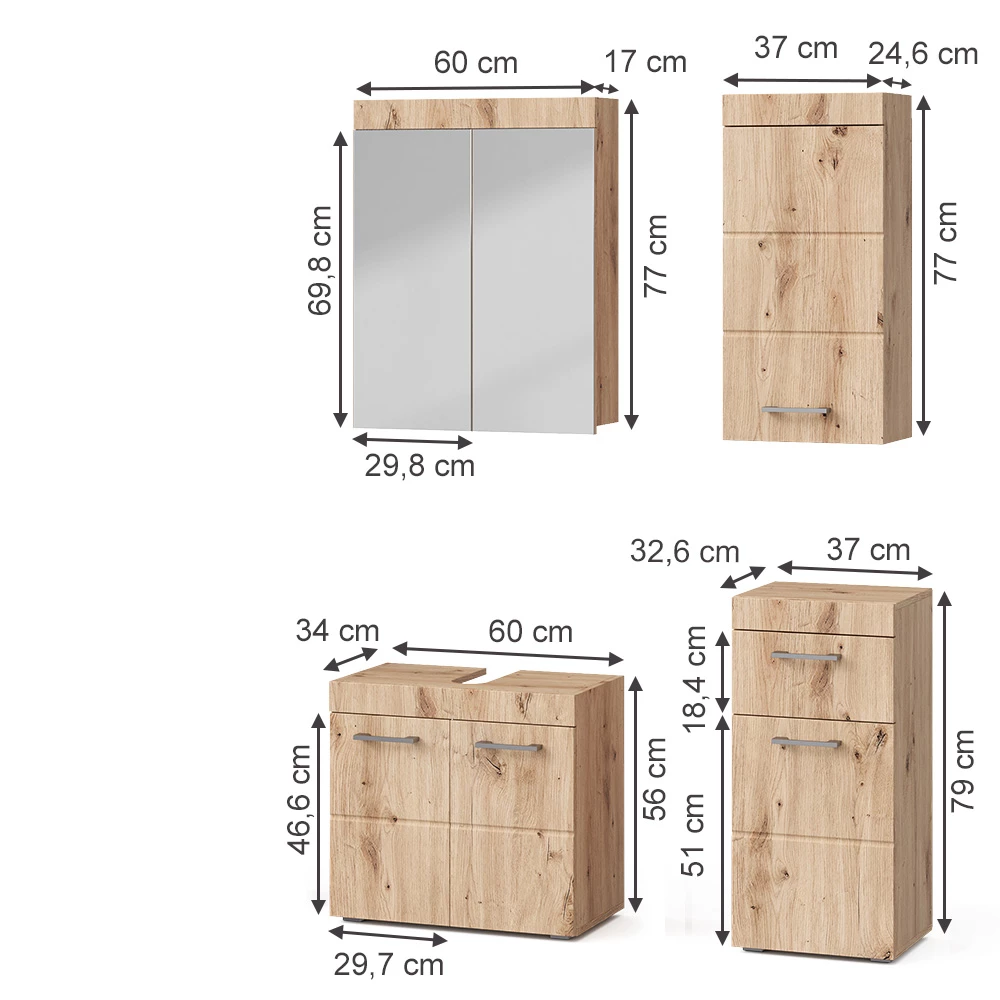 Garnitura kopalniškega pohištva v Hrast Wotan na belem ozadju