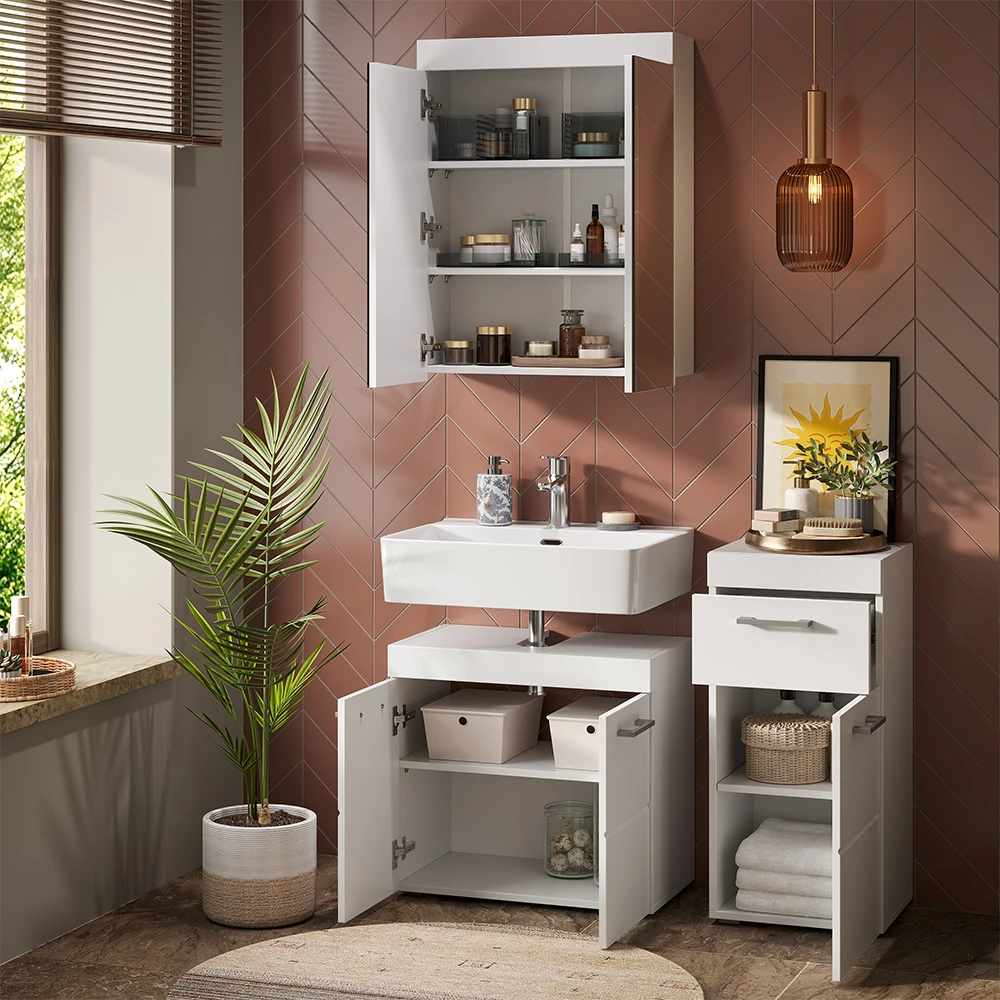 Close-up of Specchio contenitore bagno in Bianco, showing design and surface details