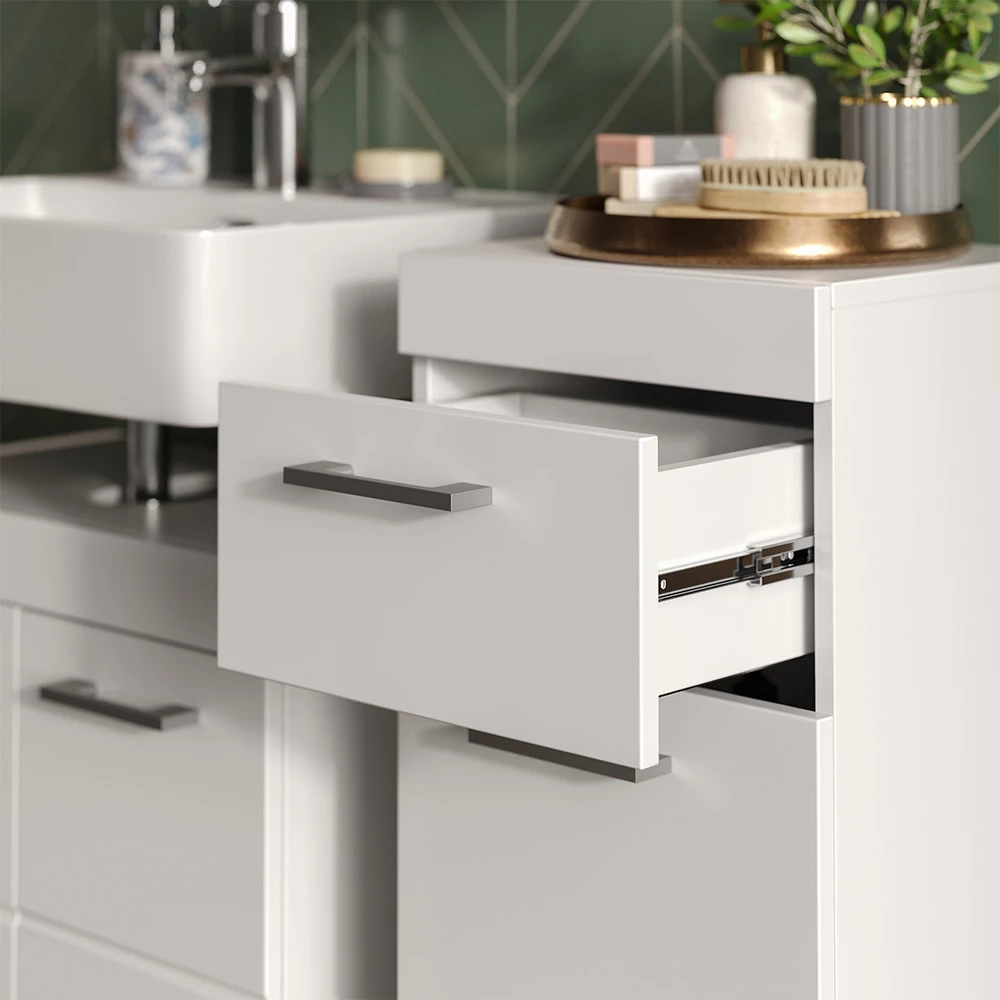 Close-up of Mobiletto bagno in Bianco, showing texture/details