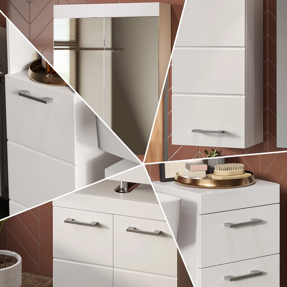 Close-up of Set mobilier baie in Alb, showing texture/details