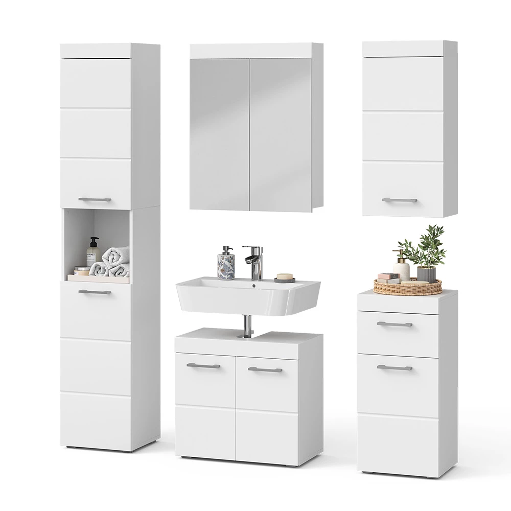 Set mobilier baie in Alb on white background with decorative elements