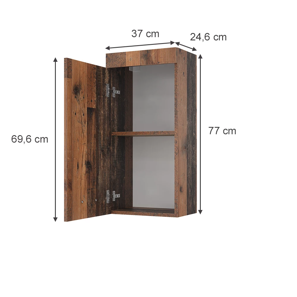 Armoire suspendue en Oldstyle sur fond blanc avec dimensions visibles