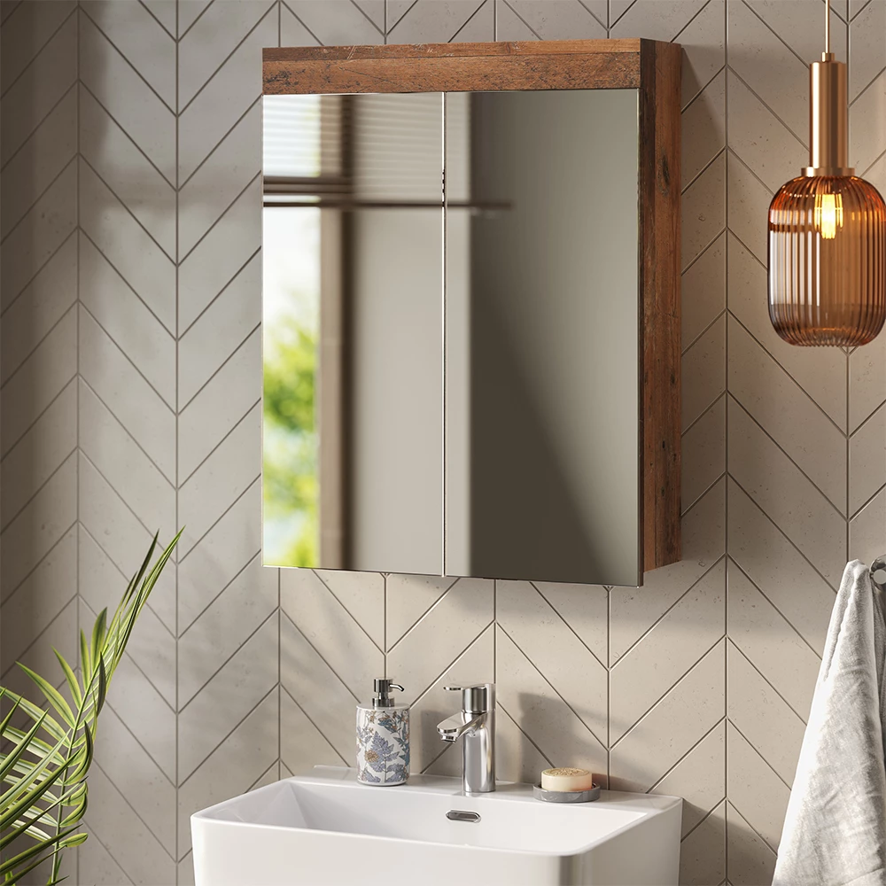 Mobile a specchio per bagno in Oldstyle shown in ambient setting with decoration