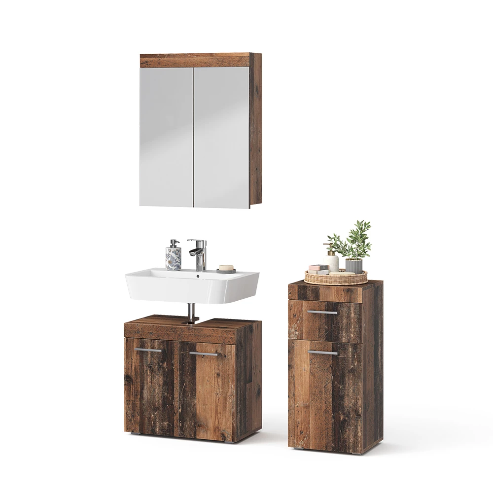 Ensemble de meubles de salle de bains en Oldstyle sur fond blanc avec des éléments décoratifs