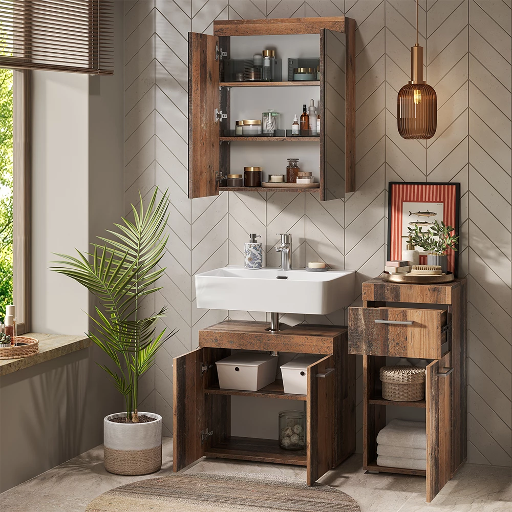 Gros plan de Ensemble de meubles de salle de bains en Oldstyle, montrant le design et les détails de surface