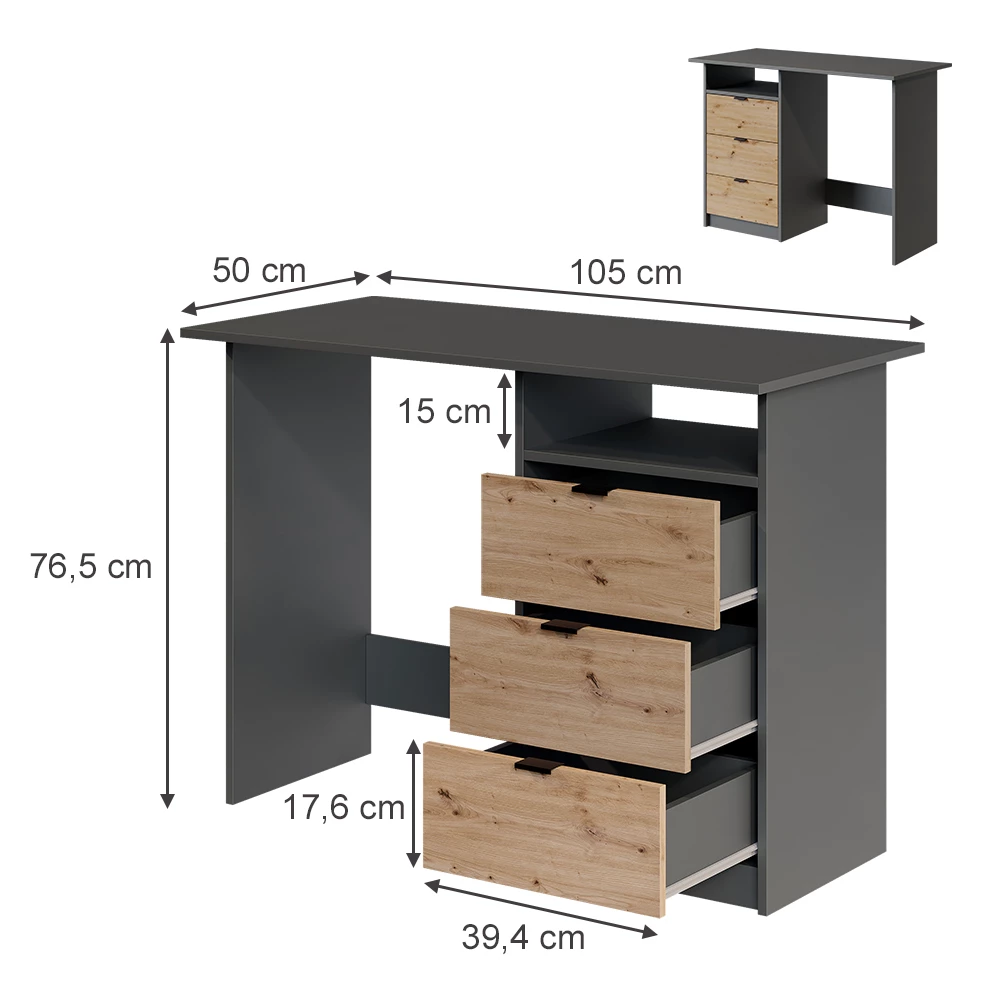 Desk in Anthracite/Artisan on white background