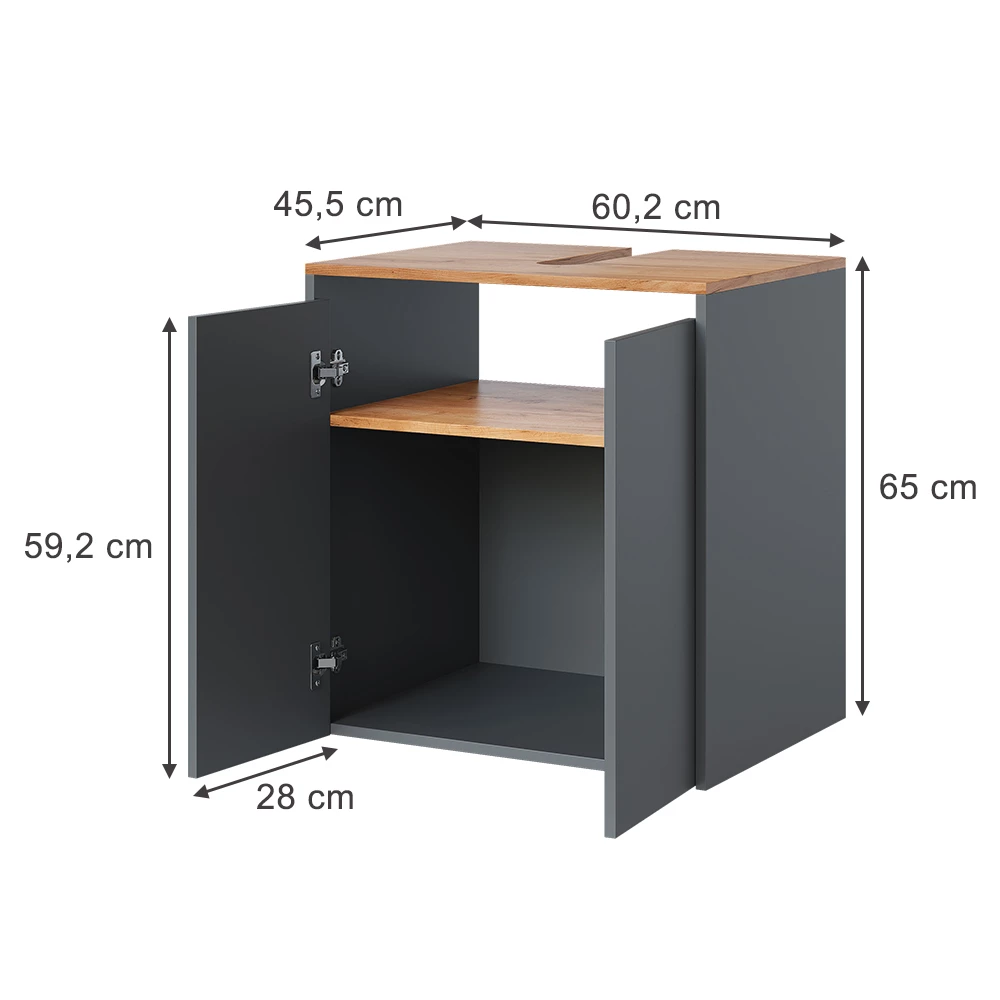 Diskbänksskåp in Antracit/Goldkraft ek on white background