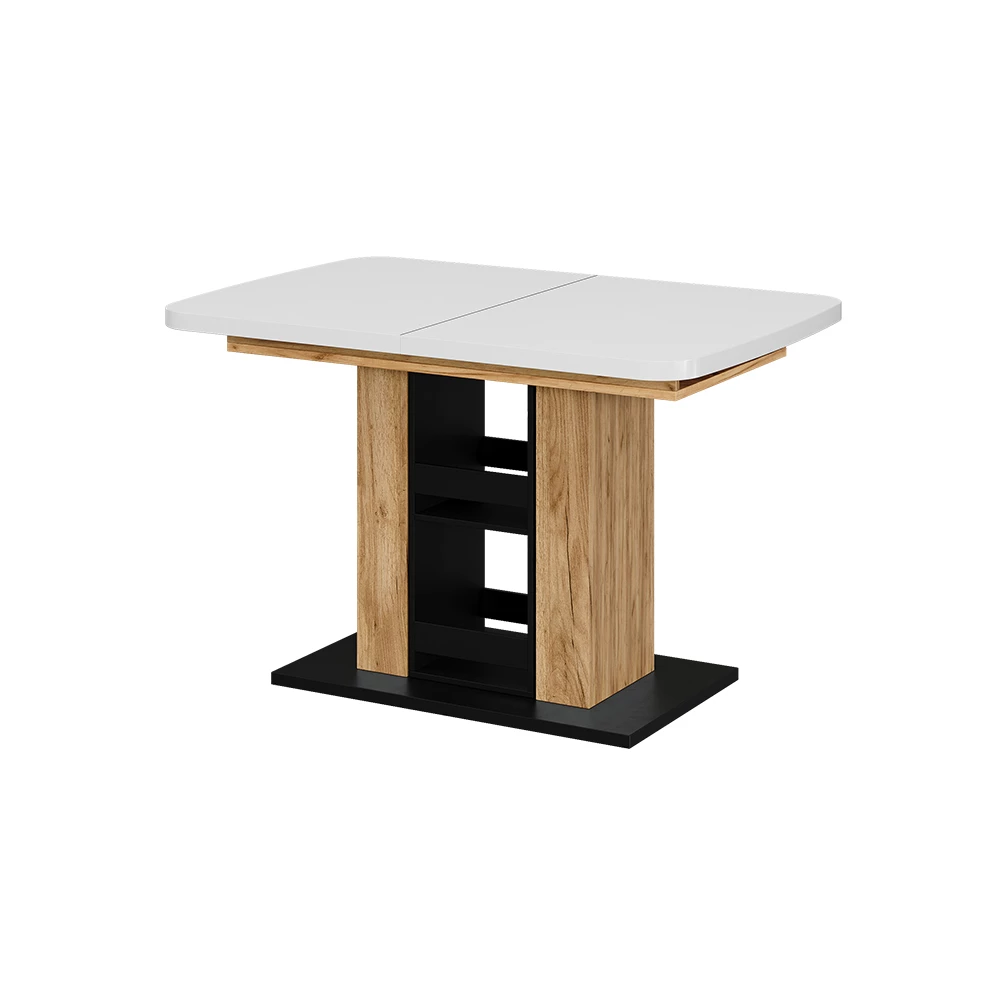 Esstisch in Weiß/Goldkraft Eiche auf weißem Hintergrund