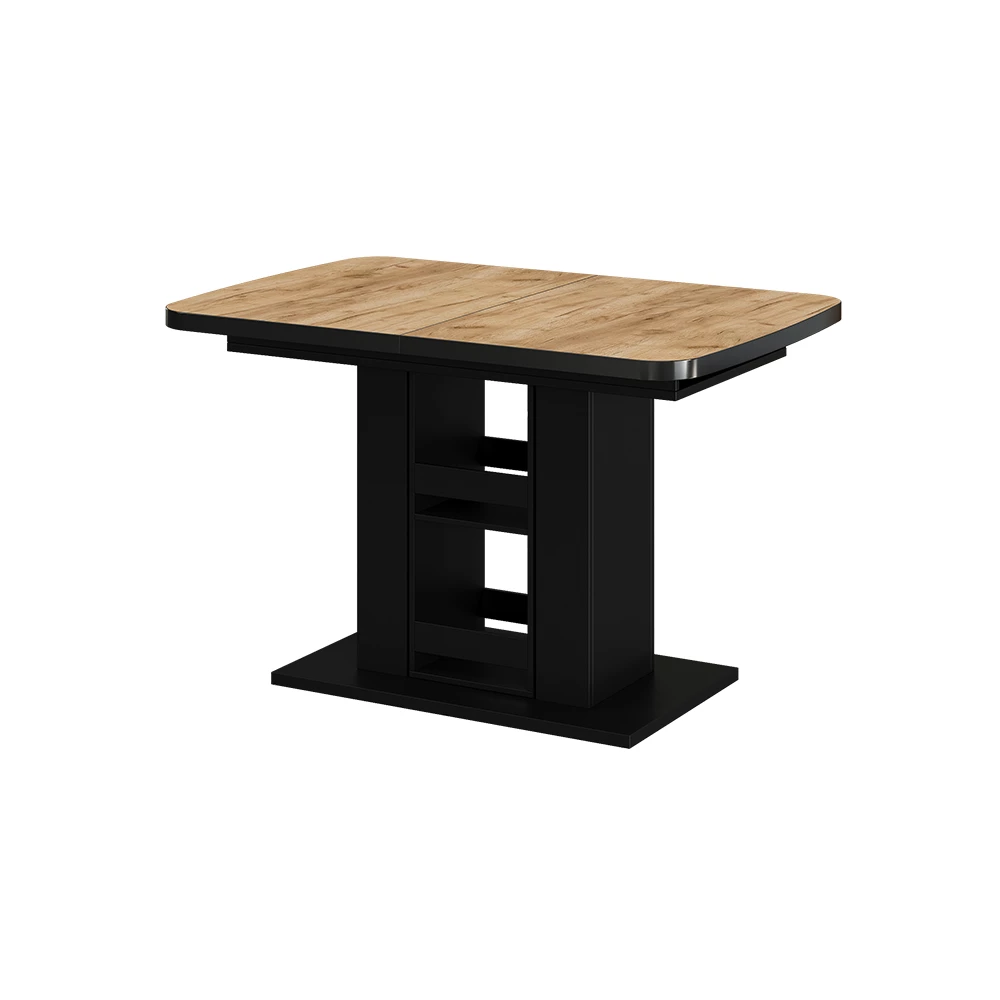 Esstisch in Goldkraft Eiche/Schwarz auf weißem Hintergrund