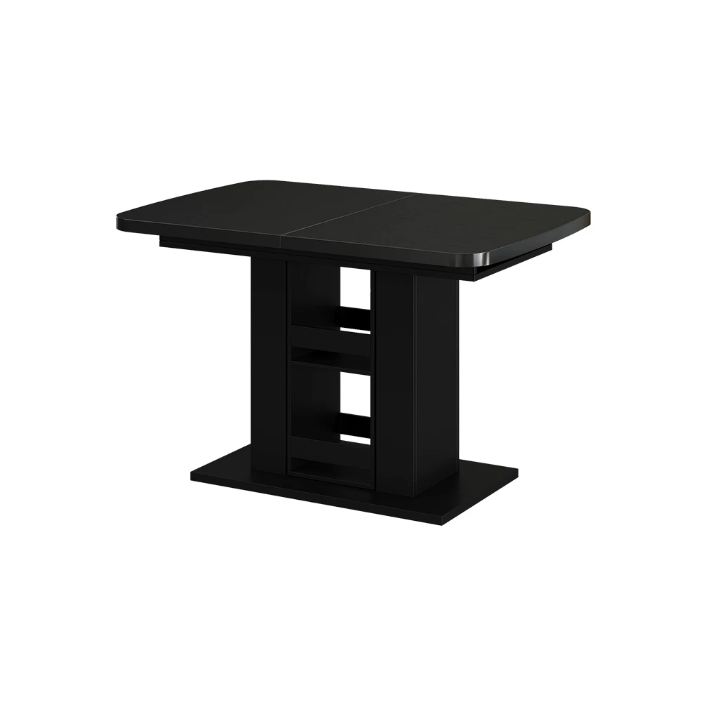 Esstisch in Schwarz auf weißem Hintergrund