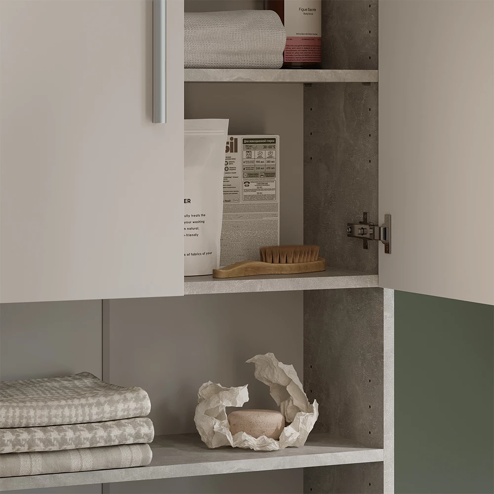 Nahaufnahme von Waschmaschinenschrank in Beton, zeigt Textur/Details