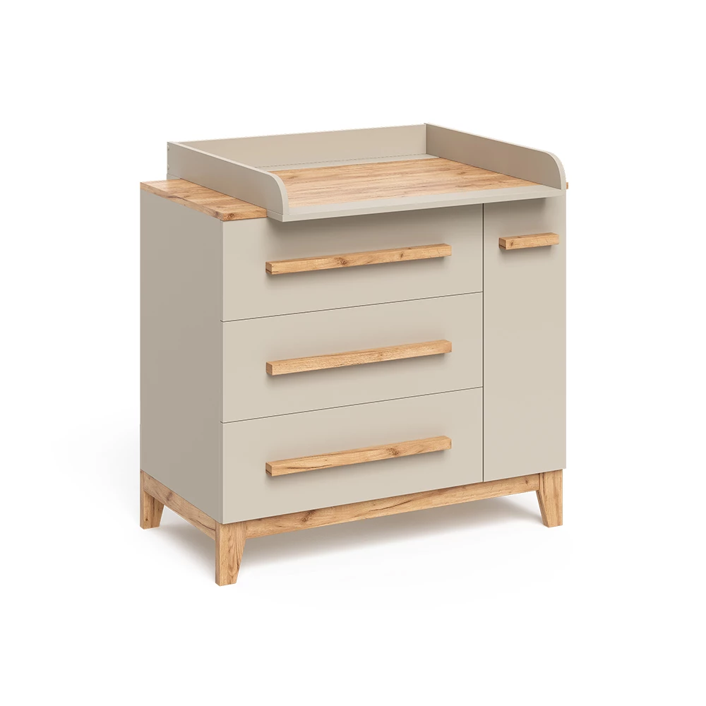 Pelenkázó komód Kasmír színben fehér háttéren