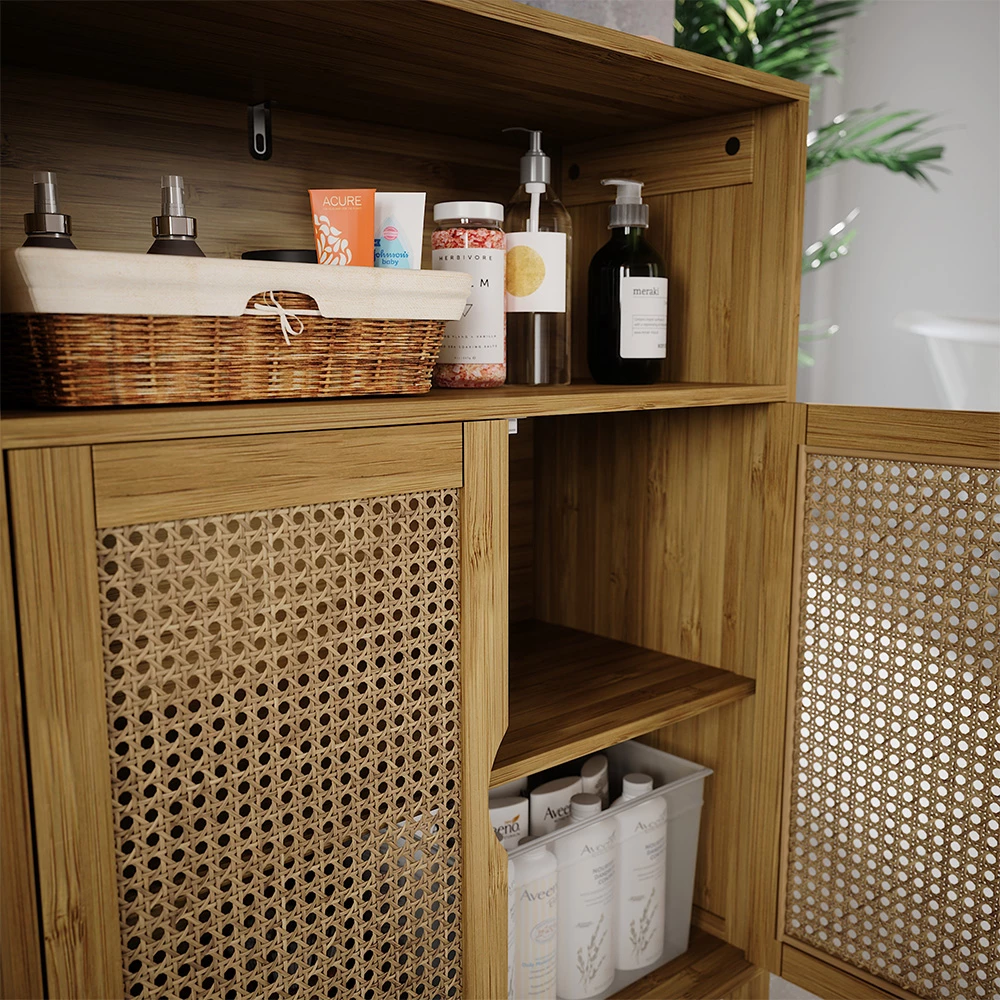 Gros plan de Armoire Midischrank en Bambou, montrant la texture/les détails