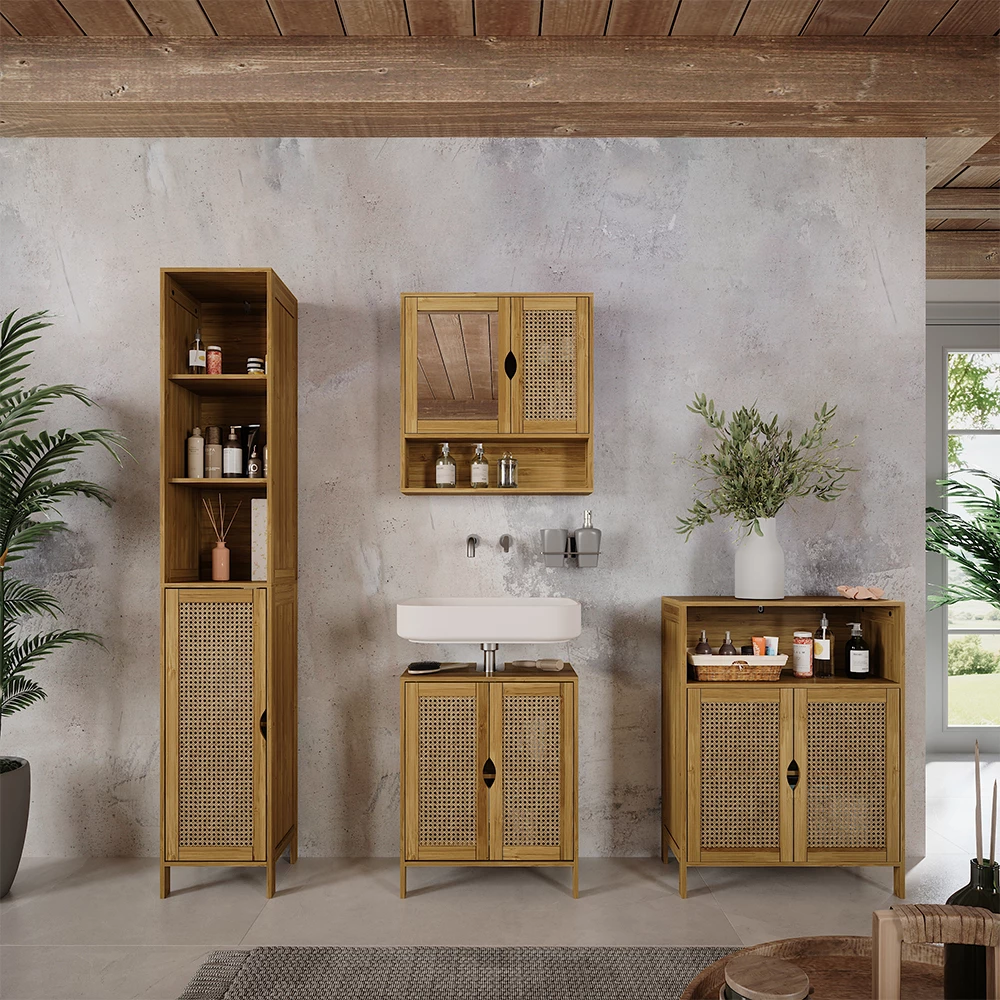 Badschrank Liora Bambus 30 x 170 cm Vicco