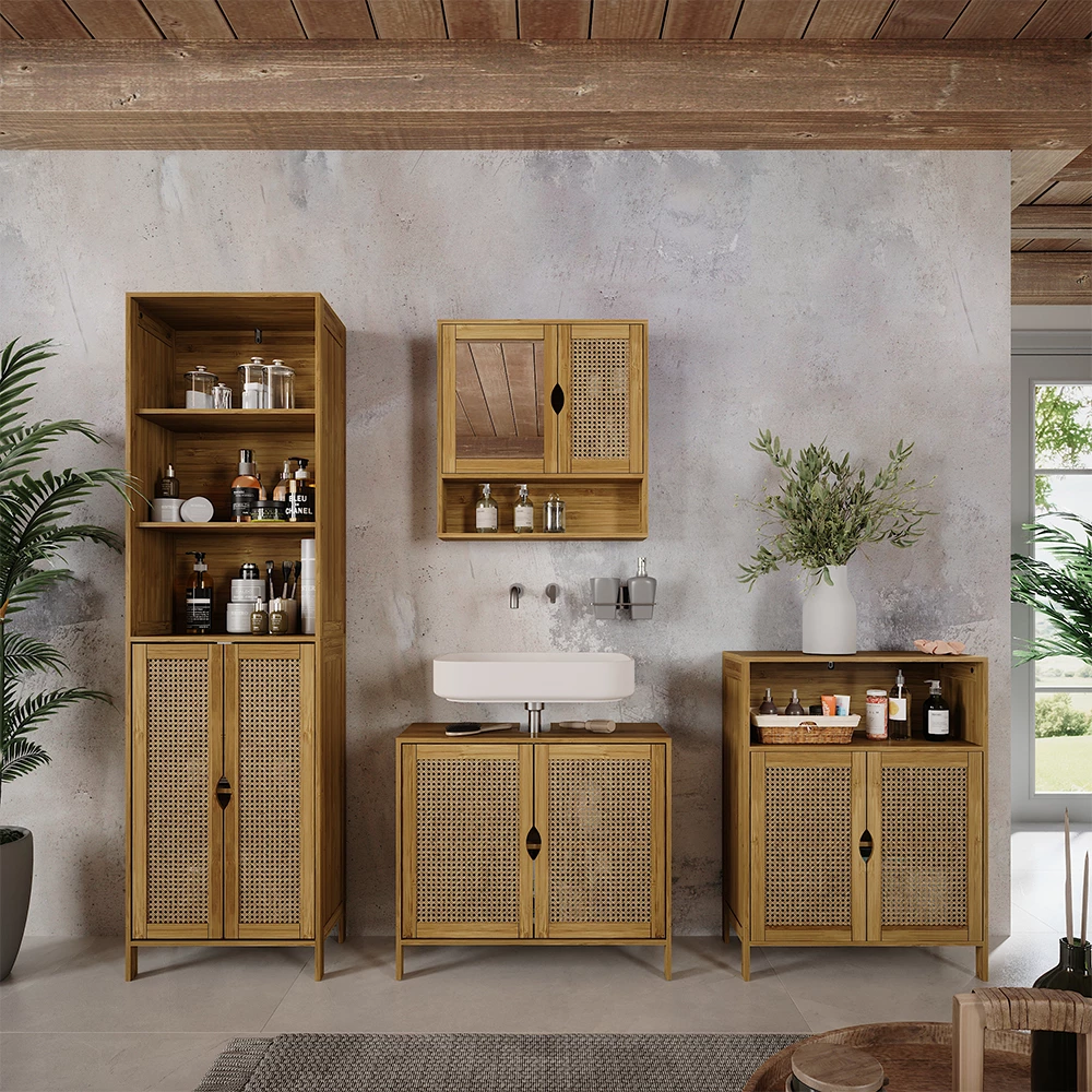 Badspiegelschrank Liora Bambus 56 x 58 cm mit Spiegel Vicco